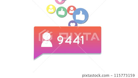 Digital image of social media icons and increasing numbers 4k Digital image of social media icons and increasing numbers 4k 115773159