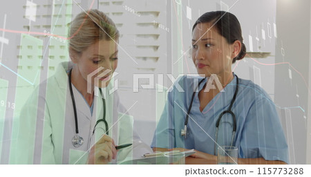 Image of statistics processing over female doctors Image of statistics processing over female doctors 115773288