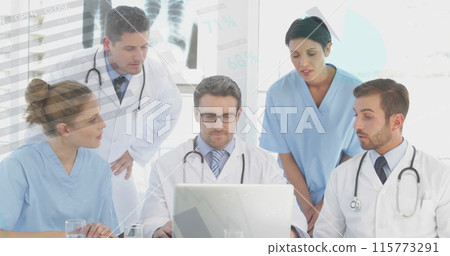 Image of statistics and financial data processing over diverse doctors using laptop Image of statistics and financial data processing over diverse doctors using laptop 115773291