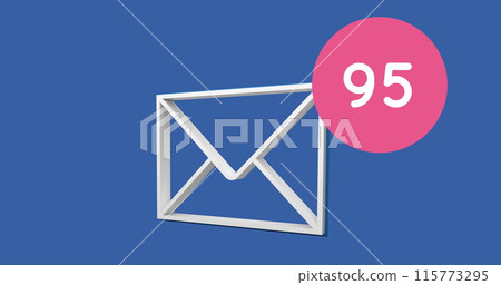 Digitally generated image of numbers increasing in pink circle attached to a digital envelope 4k 115773295