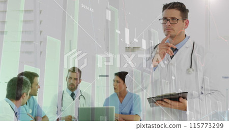 Image of statistics and financial data processing over diverse doctors using laptop Image of statistics and financial data processing over diverse doctors using laptop 115773299