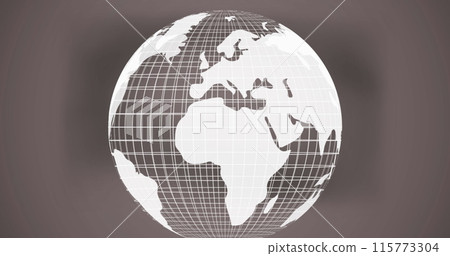 Digital image of a rotating globe with a chat bubble of a followers icon counting up 115773304
