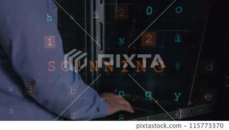 Image of cyber attack warning over caucasian man in server room Image of cyber attack warning over caucasian man in server room 115773370