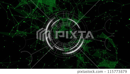 Image of network of connections with scope on black background 115773879