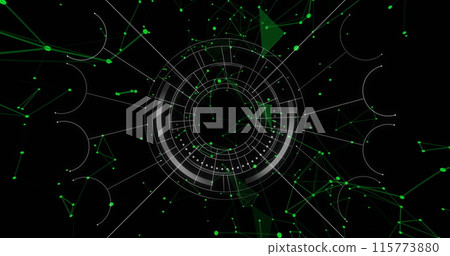 Image of network of connections with scope on black background 115773880