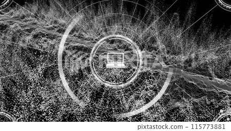 Image of network of connections with icons on black background 115773881