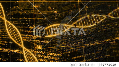 Image of dna strands over data processing 115773936