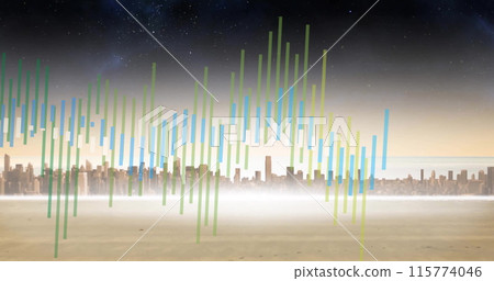 Image of financial data processing over buildings 115774046