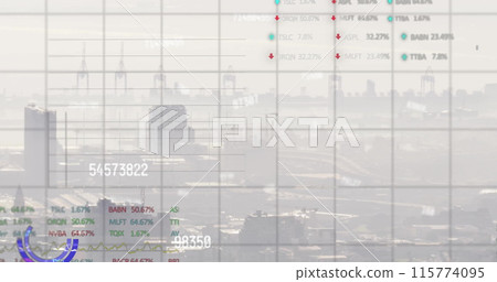 Image of financial data processing over cityscape 115774095