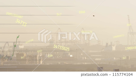 Image of financial data processing over cityscape Image of financial data processing over cityscape 115774104