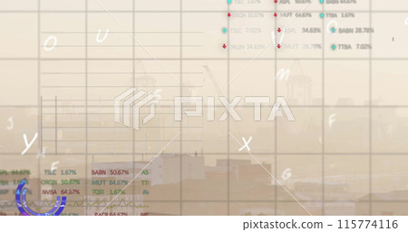 Image of financial data processing over cityscape 115774116