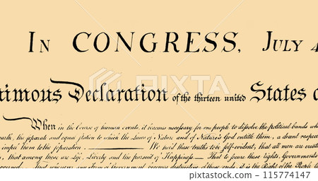 Digital image of a written constitution of the United States moving in the screen against a beige ba Digital image of a written constitution of the United States moving in the screen against a beige ba 115774147