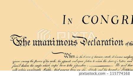 Digital image of written constitution of the United States moving in the screen against beige backgr 115774168
