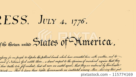 Digital image of written constitution of the United States moving in the screen against beige backgr Digital image of written constitution of the United States moving in the screen against beige backgr 115774169