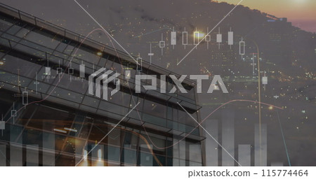 Image of financial data processing over cityscape 115774464