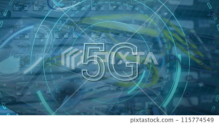 Image of digital interface and data processing over server room Image of digital interface and data processing over server room 115774549