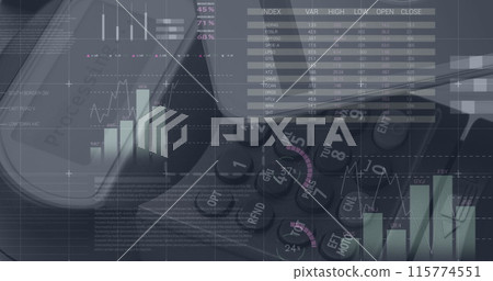 Image of statistics and data processing over man using laptop Image of statistics and data processing over man using laptop 115774551