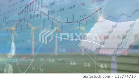 Image of financial data processing over solar panel 115774710