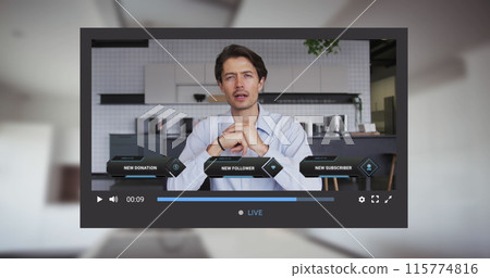 Image of social media screen over caucasian man making image blog 115774816