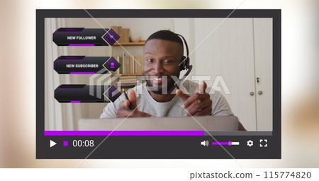 Image of social media screen over african american man making image blog Image of social media screen over african american man making image blog 115774820