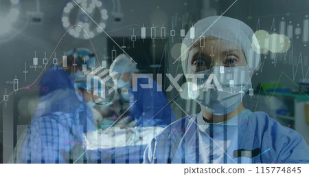 Image of data processing over surgeons in operating theatre Image of data processing over surgeons in operating theatre 115774845