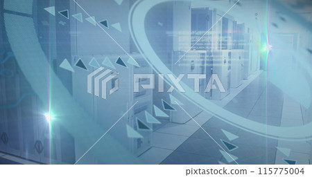 Image of scope scanning with data processing over server room Image of scope scanning with data processing over server room 115775004