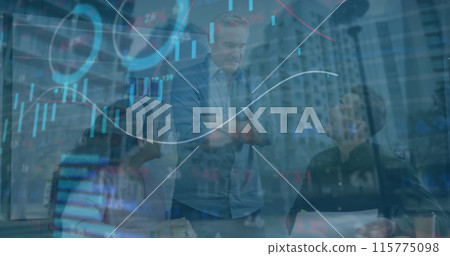 Image of financial data processing over business people in office 115775098