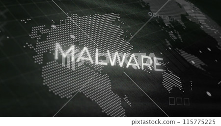 Image of malware text over world map and data processing on black background Image of malware text over world map and data processing on black background 115775225