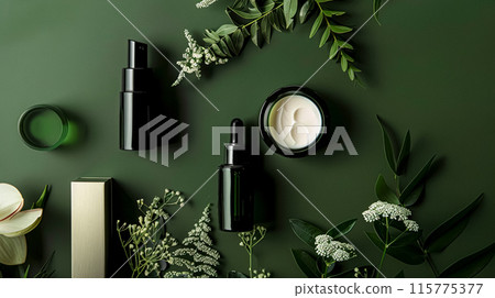 Skincare cosmetic product, spa and organic beauty cosmetics for bodycare, hair care, natural skin care routine 115775377