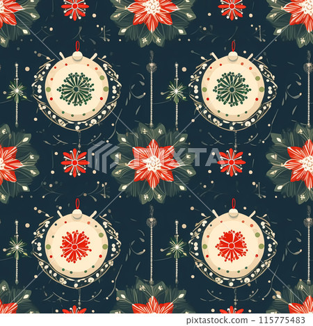 Christmas seamless pattern, tileable holiday country style print for wallpaper, wrapping paper, scrapbook, fabric and product design, post-processed, generative ai Christmas seamless pattern, tileable holiday country style print for wallpaper, wrapping paper, scrapbook, fabric and product design, post-processed, generative ai 115775483