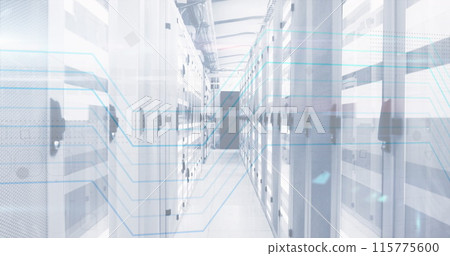 Image of padlock and card icon in circle over data server room Image of padlock and card icon in circle over data server room 115775600