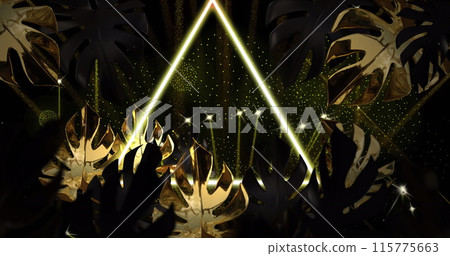 Image of gold leaves and pattern and fireworks on black background Image of gold leaves and pattern and fireworks on black background 115775663