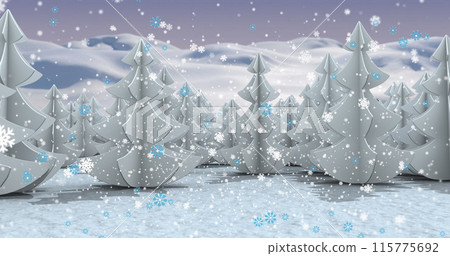 Image of snow falling over winter scenery 115775692