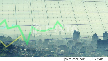 Image of financial data processing over cityscape Image of financial data processing over cityscape 115775849