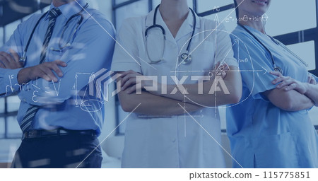 Digital composite of medical practitioners with arms crossed Digital composite of medical practitioners with arms crossed 115775851