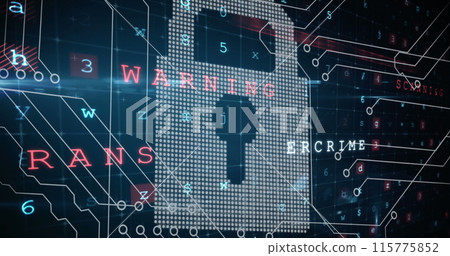 Digital image of padlock and security passwords needed to unlock the code Digital image of padlock and security passwords needed to unlock the code 115775852