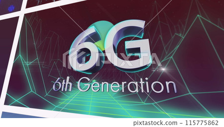 Image of 6g 6th generation text over colourful clips playing on composite screens Image of 6g 6th generation text over colourful clips playing on composite screens 115775862