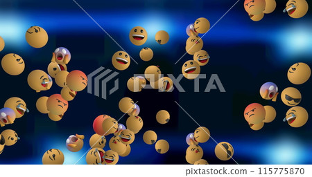 Image of emoji icons floating on blue background Image of emoji icons floating on blue background 115775870