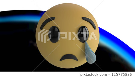 Digital image of changing face emojis against abstract black and blue design on white background Digital image of changing face emojis against abstract black and blue design on white background 115775886