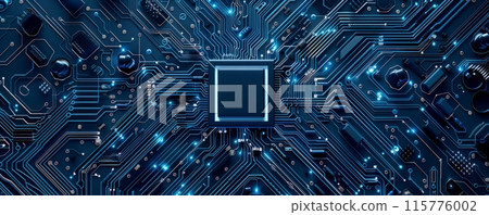 Inner system of highly powerful technology with microchips representing futuristic technology 115776002