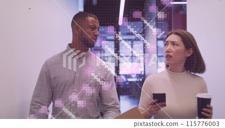 Image of dna strand over diverse business people 115776003