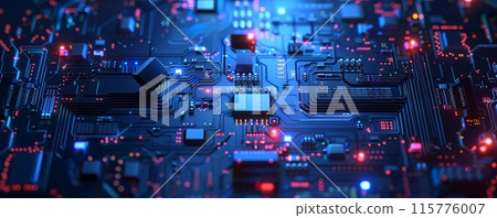 Inner system of highly powerful technology with microchips representing futuristic technology Inner system of highly powerful technology with microchips representing futuristic technology 115776007