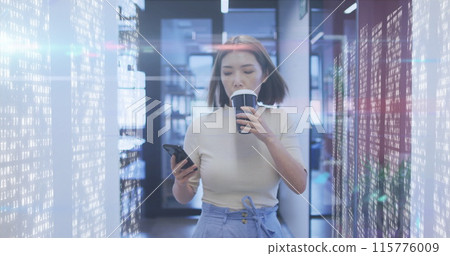 Image of moving columns over biracial businesswoman 115776009