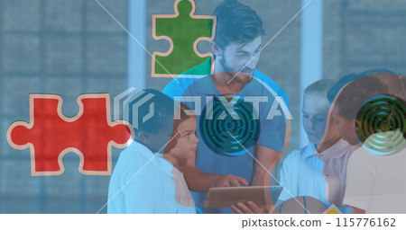 Image of puzzle over diverse students 115776162