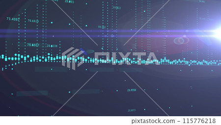 Image of graphs, increasing numbers and lens flare against abstract background Image of graphs, increasing numbers and lens flare against abstract background 115776218