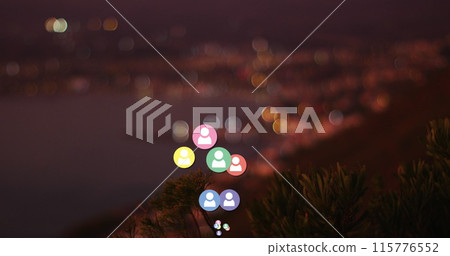 Image of social media icons and rocky shore with sea landscape Image of social media icons and rocky shore with sea landscape 115776552