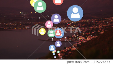 Image of social media icons and rocky shore with sea landscape Image of social media icons and rocky shore with sea landscape 115776553