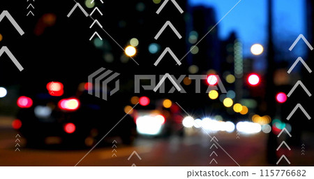 Image of multiple up arrows over blurred vehicles moving on street in city Image of multiple up arrows over blurred vehicles moving on street in city 115776682