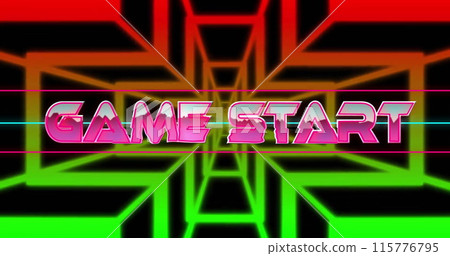 Image of game start text and shapes on black background 115776795
