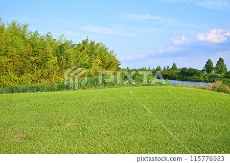 可以看到荒川流淌的初夏景色的高爾夫球場。 115776983
